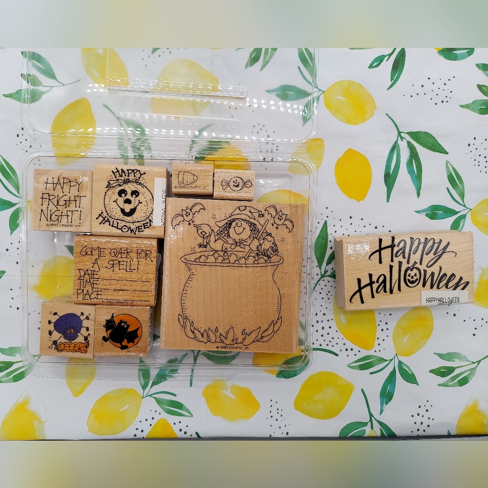 Halloween Rubber Stamps Bat Witch Spider Pumpkin Happy Fright Night